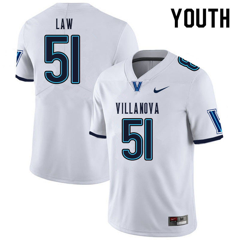 Youth #51 Dale Law Villanova Wildcats College Football Jerseys Sale-White - Click Image to Close